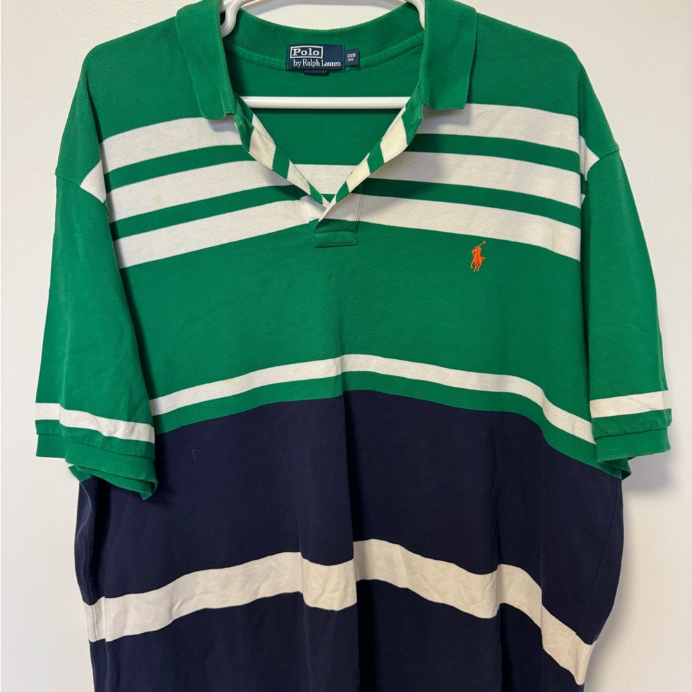 Ralph Lauren Green and White Striped Polo